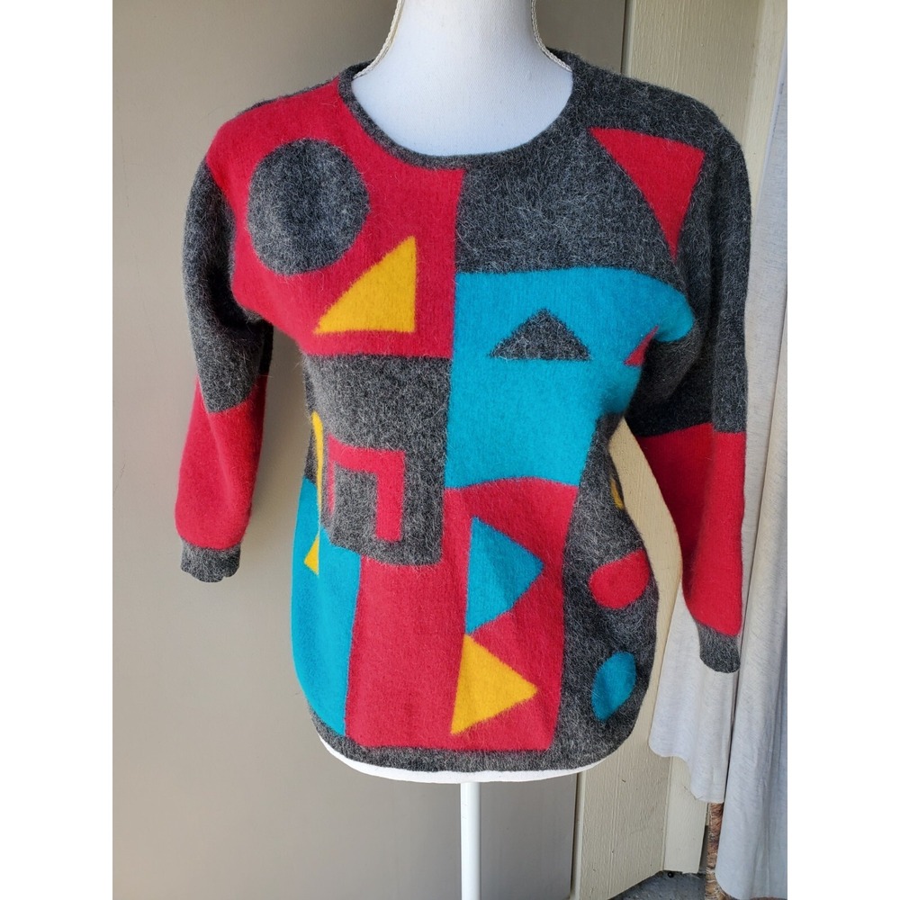 Petite Sophisticate Sweater Womens PL Gray Lambswool‎ Angora 80s Retro VTG Chic